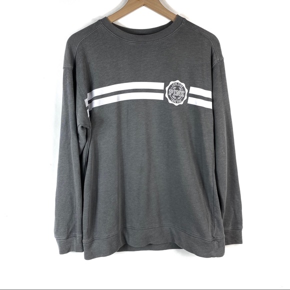 PINK Victoria's Secret Sweaters - Victorias Secret PINK Gray Stripe Crew Neck Sweater